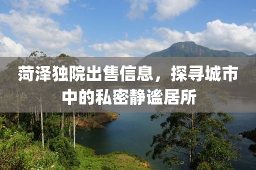 菏泽独院出售信息，探寻城市中的私密静谧居所