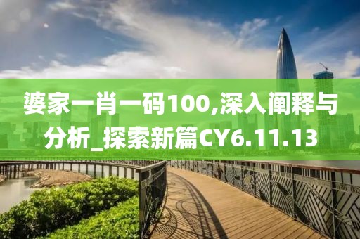 婆家一肖一码100,深入阐释与分析_探索新篇CY6.11.13
