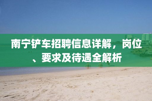 南宁铲车招聘信息详解，岗位、要求及待遇全解析